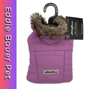 Eddie Bauer Pet Dog Puffer Vest XS Faux Fur Trim Purple